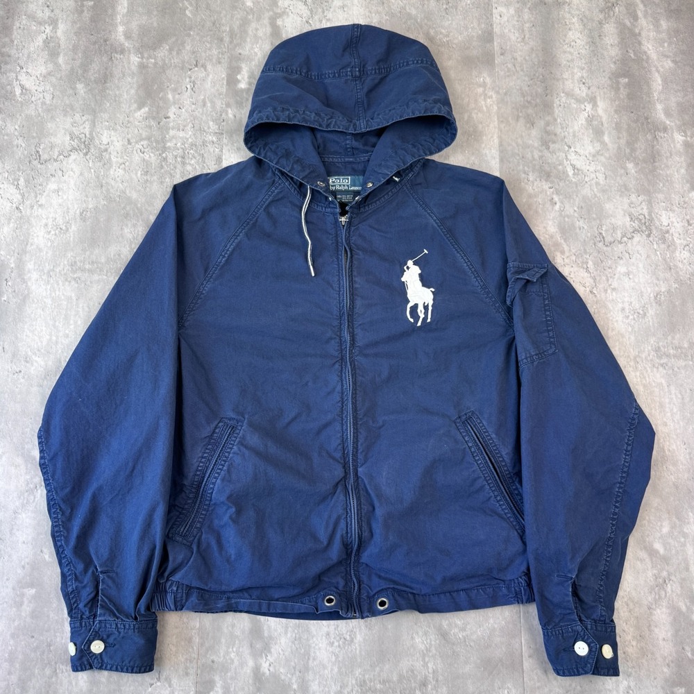 Vintage Polo Ralph Lauren Big Pony Jacket Mens M Blue Zip Windbreaker Swimwear
